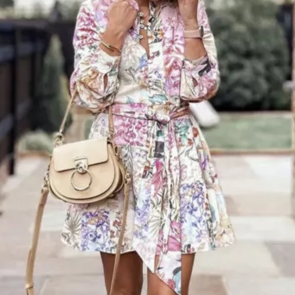 Zara multicolored print floral dress pink white - Picture 6 of 16